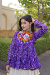 Full-stitched Navratri outfit with Kora Cotton lehenga and Faux Georgette top