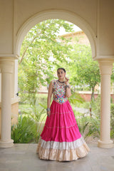 Pink color full stitched Garba lehenga for women