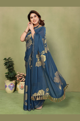 Designer Star Soft Georgette Saree with Foil Work Lace & Latkan for Women