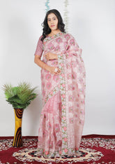 Tissue Organza With Beautiful Multi Embroidery C-Pallu Work