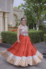 Orange color full stitched Garba lehenga for women