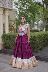 Wine Navratri Lehenga Choli With Kutchi Work