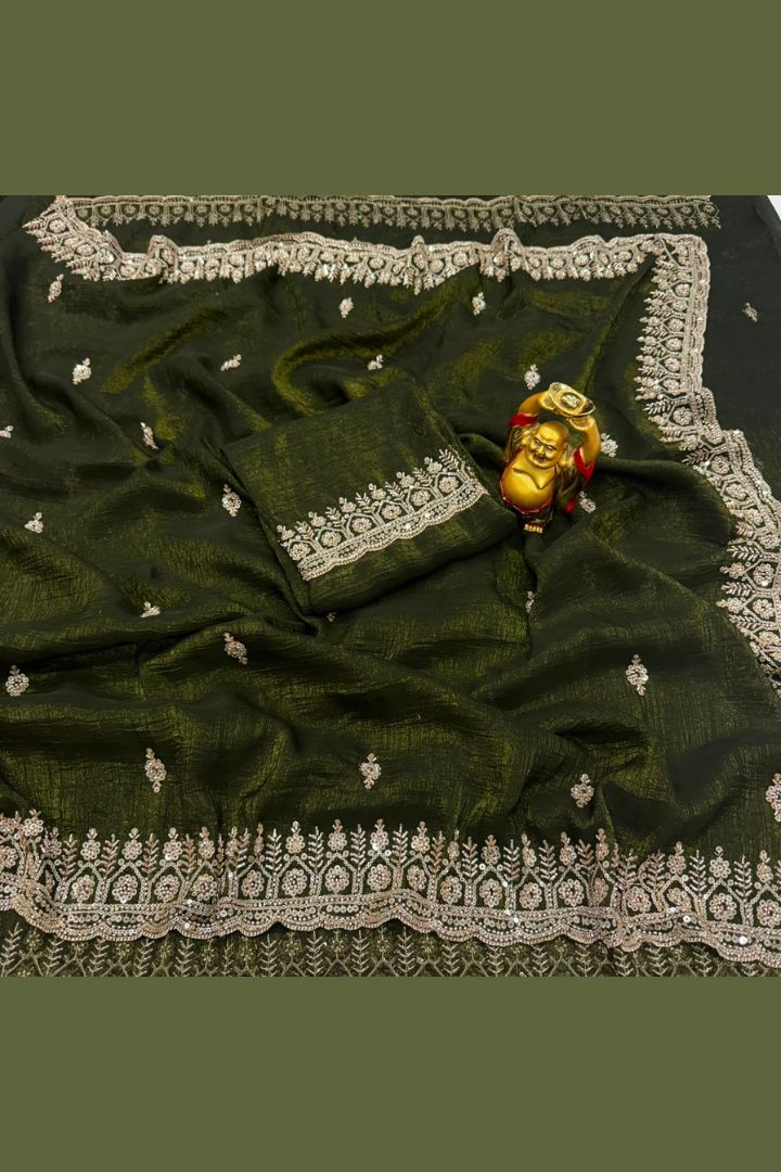 Grand Party Wear Sarees | Gold Beads & Cutdana Work