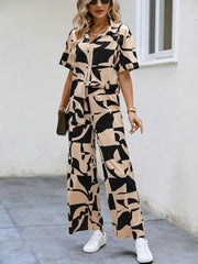 WesternStitch Rayon Button Front Short Graphic Print Elegant Two Piece Set for Women WesternStitch