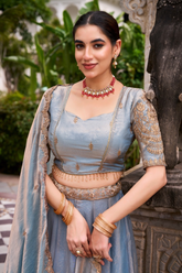 Elegant Pastel Lehenga Choli Sets with Gold Embroidery