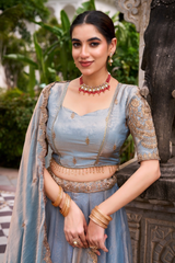 Elegant Pastel Lehenga Choli Sets with Gold Embroidery