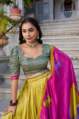 Classic Kalamkari print Tasar silk lehenga for celebrations