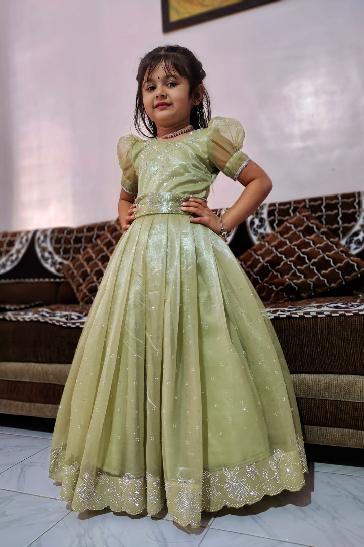 Premium Kids Gown in Pure Jimmy Choo Silk with Heavy Swarovski Work & Canvas Finish