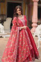 3 Colors Designer Chinon Gown With Dupatta