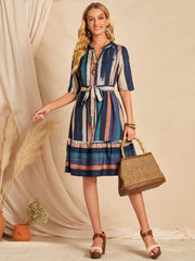 WesternStitch Brush Print Belted Ruffle Hem Dress WesternStitch