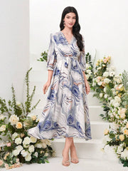 WesternStitch Marble Print Surplice Neck Belted Dress WesternStitch
