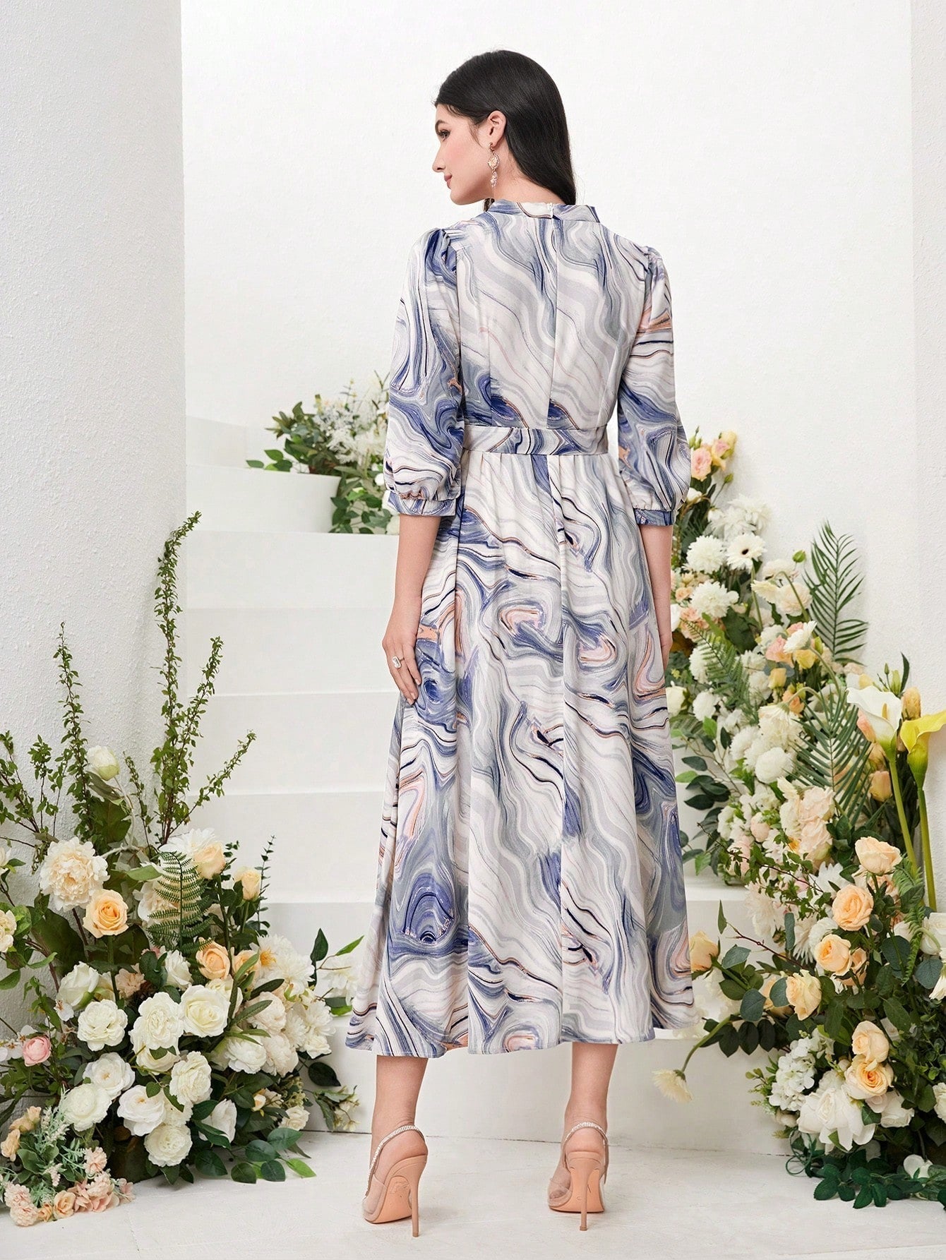 WesternStitch Marble Print Surplice Neck Belted Dress WesternStitch