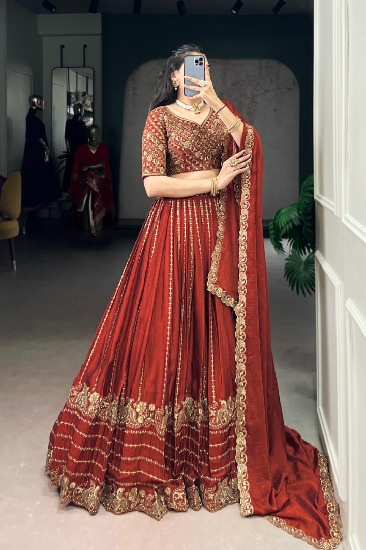 Maroon Lehenga Choli – 3.5m Flair Rangoli Silk