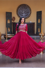 Premium Designer Gown Collection – 12 Mtr Flair Embroidered Party Wear Gown