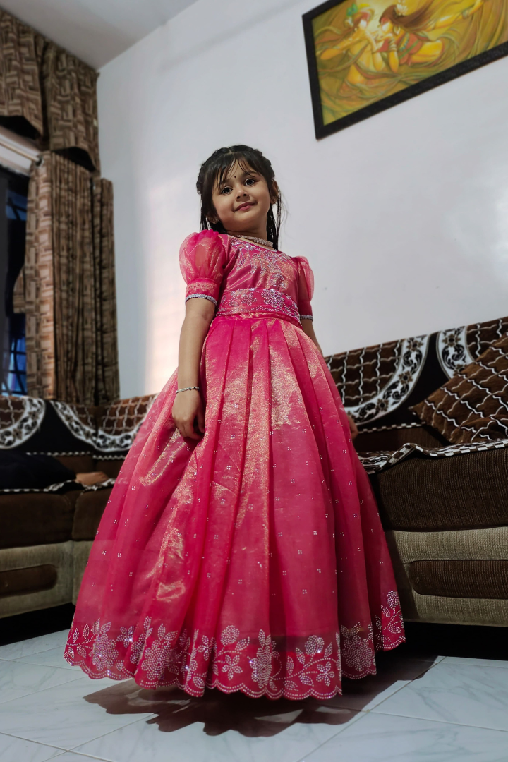 Premium Kids Gown in Pure Jimmy Choo Silk with Heavy Swarovski Work & Canvas Finish