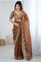 Soft Fandy Chiffon Saree with Fancy C Pallu Sequence Thread Work.