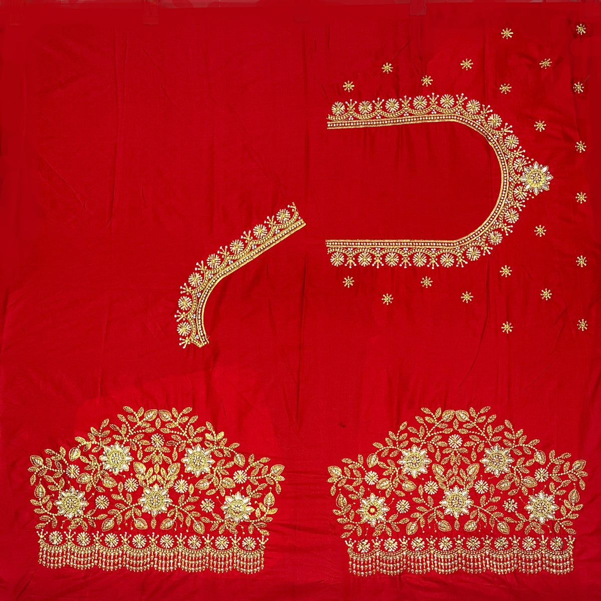 Women Cotton Silk Zari Work Unstitched Blouse Piece with South Style Embroidery