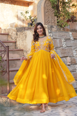 Premium Designer Gown Collection – 3.5m Flair Embroidered Gown Set