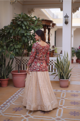 Designer Jacquard Lehenga Choli with Full Sleeves Blouse