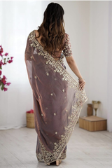 Soft Fandy Chiffon Saree with Fancy C Pallu Sequence Thread Work & Heavy Blouse.
