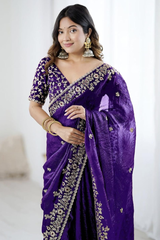 Soft Fandy Chiffon Saree with Fancy C Pallu Sequence Thread Work & Heavy Blouse