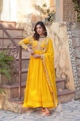 Premium Designer Gown Collection – 3.5m Flair Embroidered Gown Set