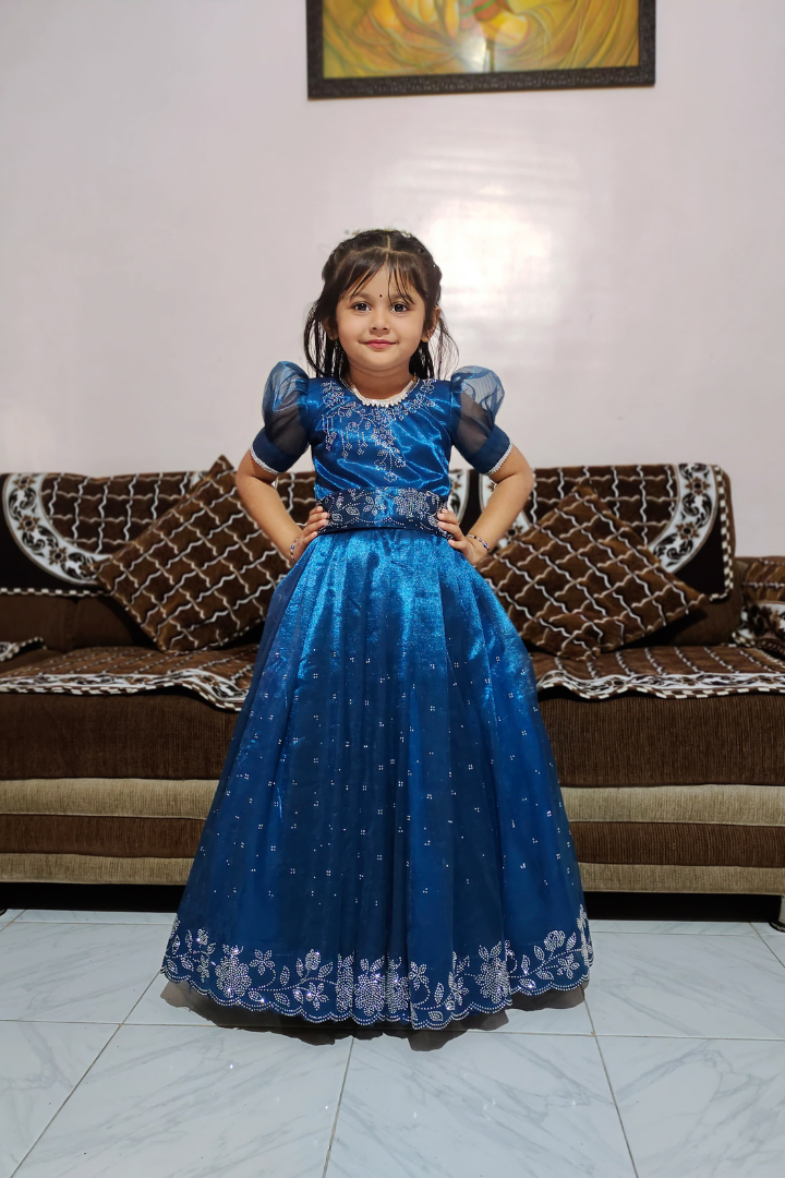 Premium Kids Gown in Pure Jimmy Choo Silk with Heavy Swarovski Work & Canvas Finish