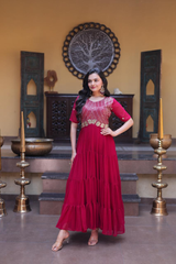 Premium Designer Gown Collection – 12 Mtr Flair Embroidered Party Wear Gown