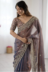 Soft Fandy Chiffon Saree with Fancy C Pallu Sequence Thread Work & Heavy Blouse.