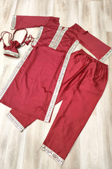 Buy 3-Piece Designer Kurti Pant Set | Mirror Work Ethnic Wear for Women