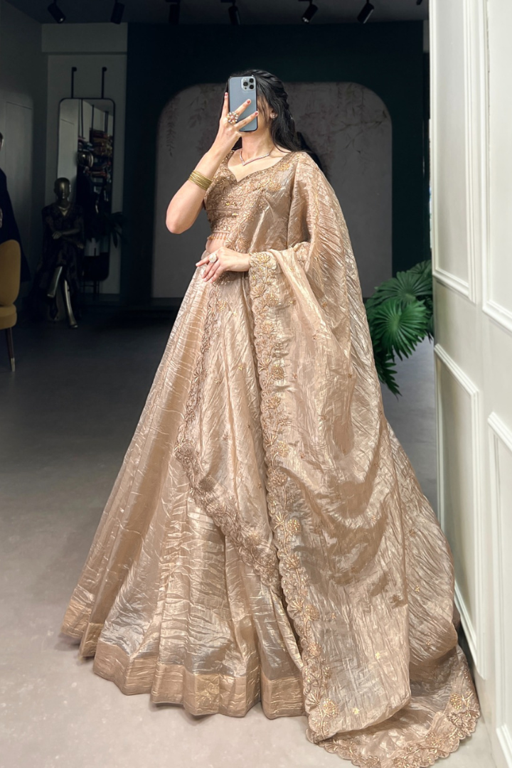 5 Meter Flair Gold Crush Lehenga Set