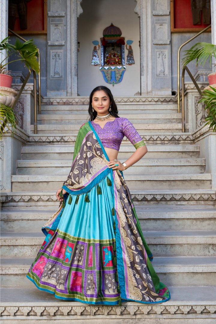 Royal Tasar Silk Lehenga Set with Kalamkari Work