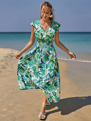 WesternStitch Tropical Leaf Print Beach Maxi Dress WesternStitch