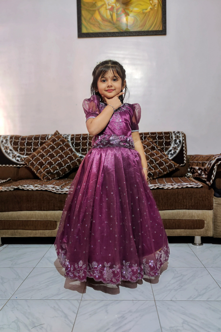 Premium Kids Gown in Pure Jimmy Choo Silk with Heavy Swarovski Work & Canvas Finish