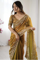 Soft Fandy Chiffon Saree with Fancy C Pallu Sequence Thread Work