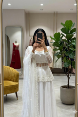 Designer White Silk Satin Lehenga with Heavy Beadwork Dupatta