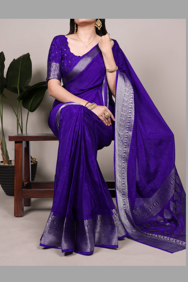 Chinon Saree Collection – 4 Elegant Colors | Zari Weaving