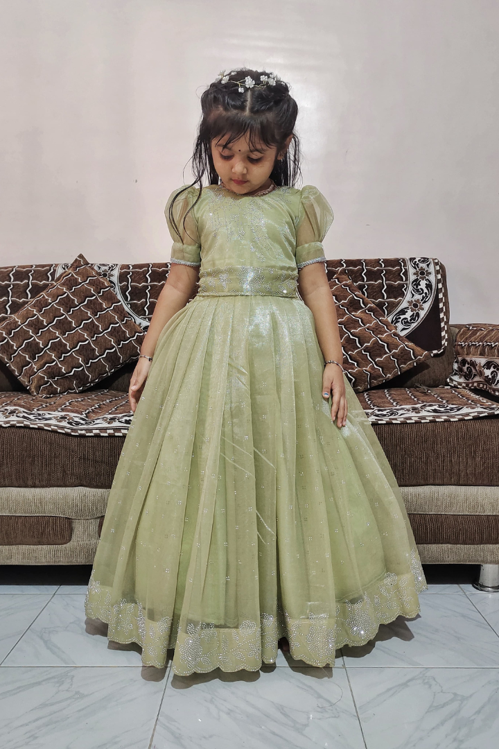 Premium Kids Gown in Pure Jimmy Choo Silk with Heavy Swarovski Work & Canvas Finish