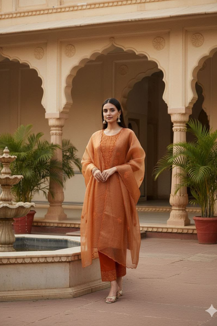 Tweel Cotton Embroidered Kurta Set