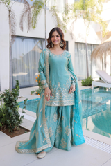 Premium Designer Sharara Kurti Set 2026 – 3 Piece Embroidered Outfit