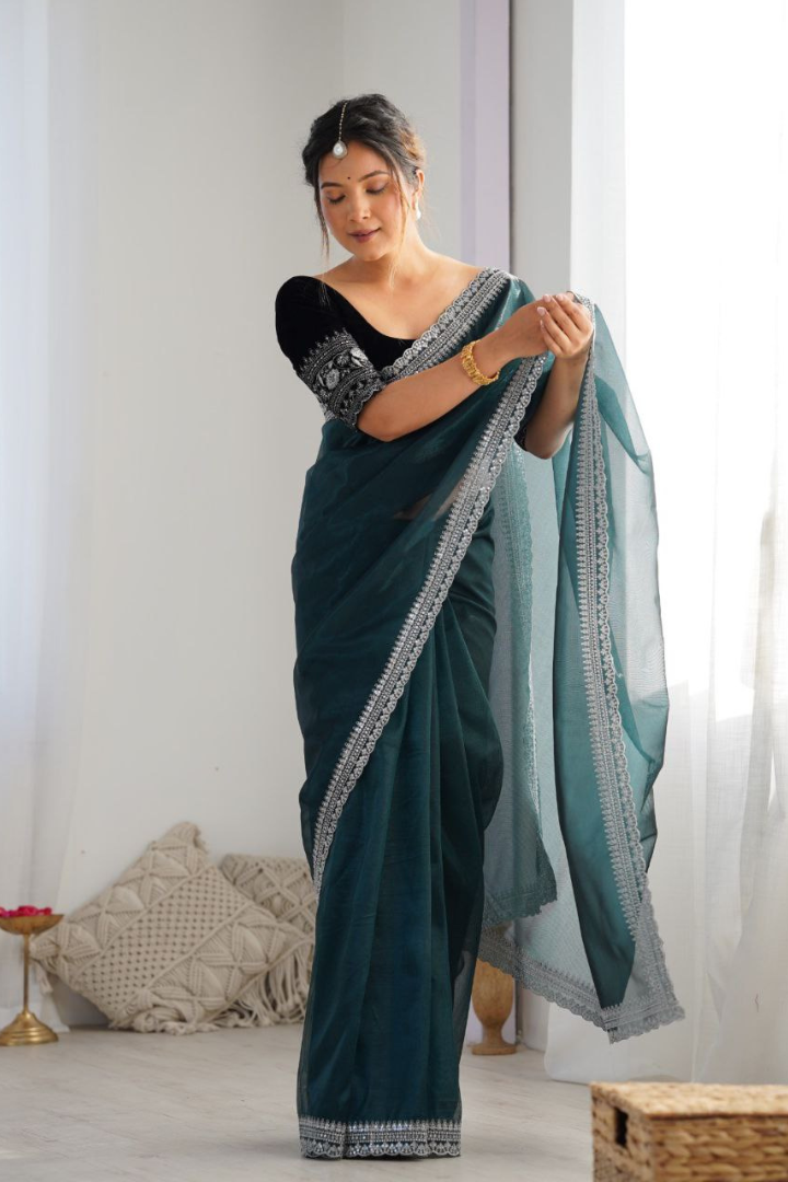 Elegant Sequence Sarees with Velvet Blouse