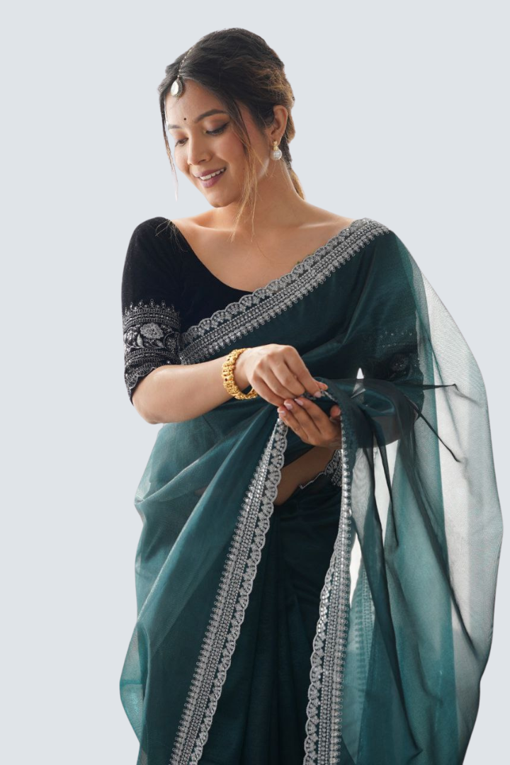 Elegant Sequence Sarees with Velvet Blouse