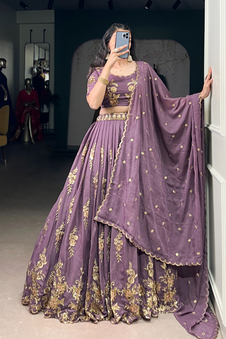 Premium Chocolate Crush Sequins Work Lehenga