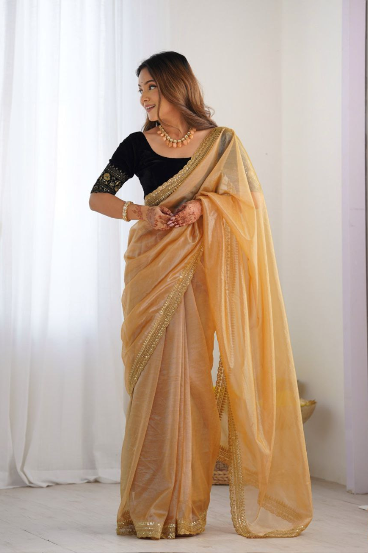 Elegant Sequence Sarees with Velvet Blouse