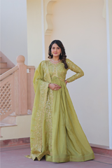 Stylish Gold Crush Festival Wear Gown with Heavy Embroidery and Dupatta