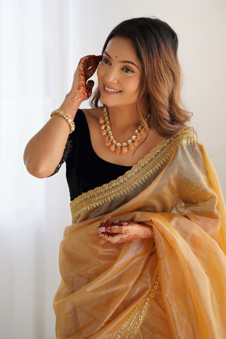 Elegant Sequence Sarees with Velvet Blouse