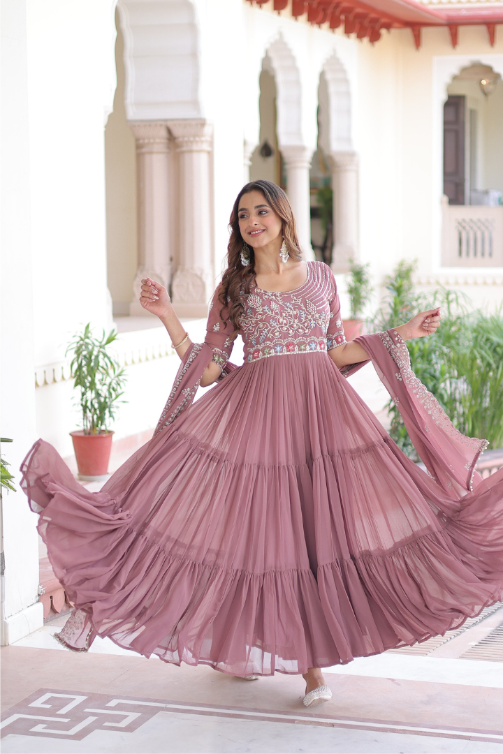 Faux Blooming Gown Set with Dupatta