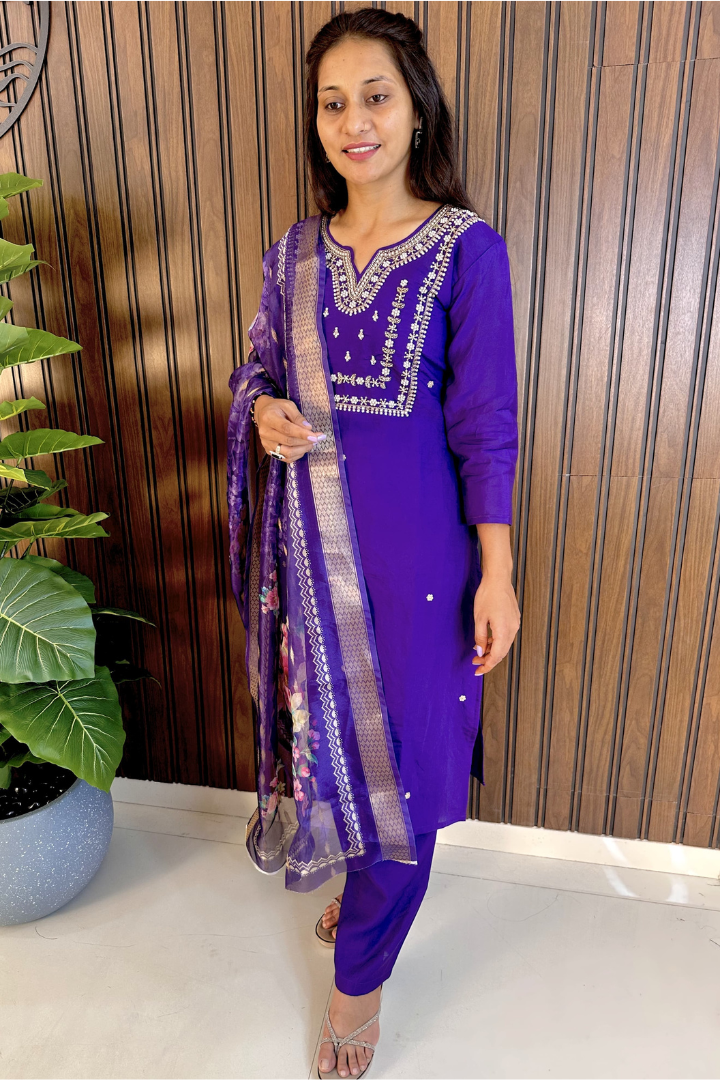 Festive Roman Silk Kurti Set,