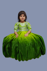 Full Stitched Pure Chinon Silk Gown Green