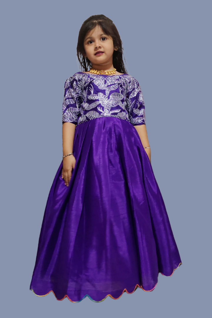 Full Stitched Pure Chinon Silk Gown Blue Colour